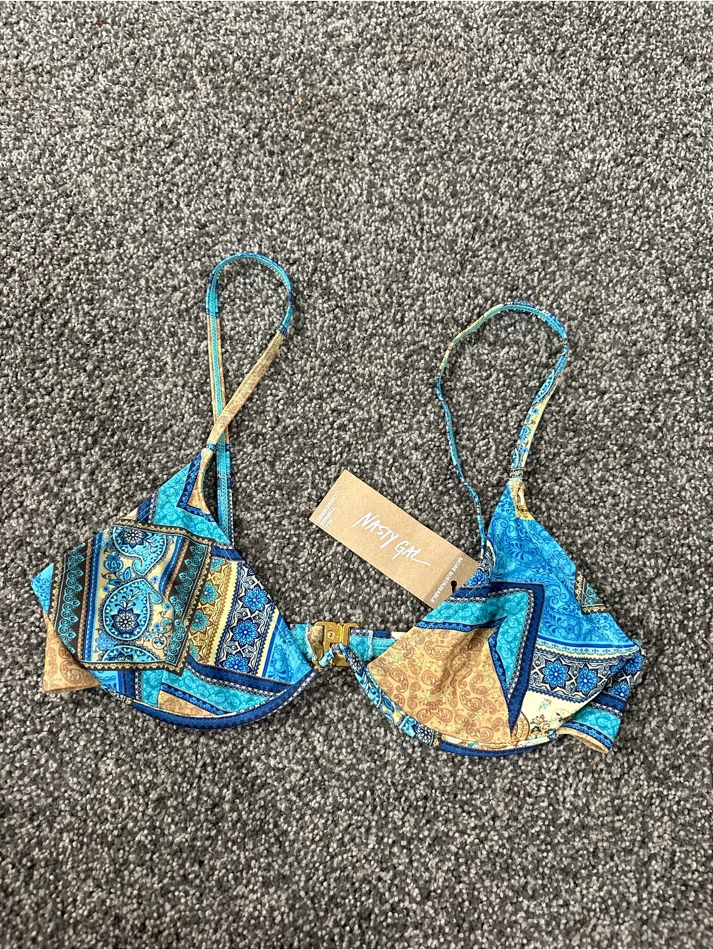 Nasty Gal Turquoise & Gold Paisley Bikini Top